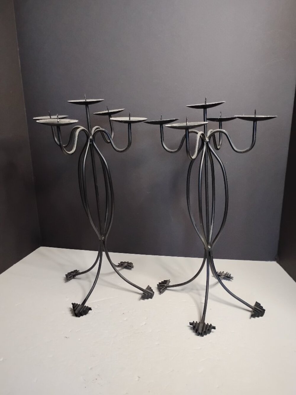 Large Hammered Silver Metal Centerpiece Candle Holders Set of 2, x5 Holders